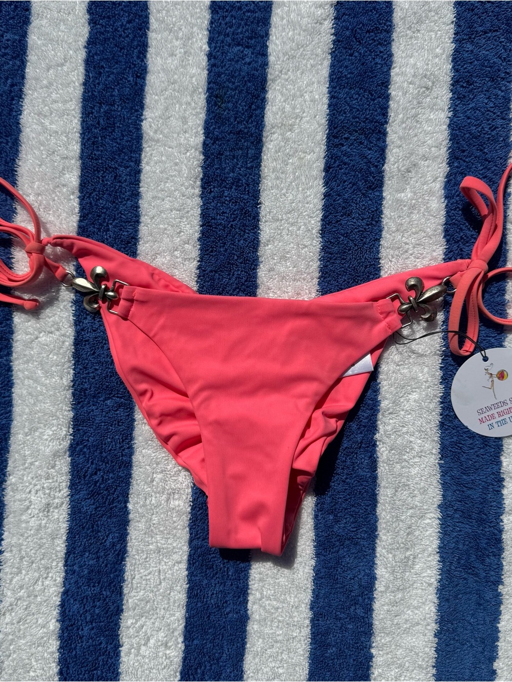 Coral Tie-Side Bikini Bottom with Fleur-de-Lis by Seaweeds Swim USA